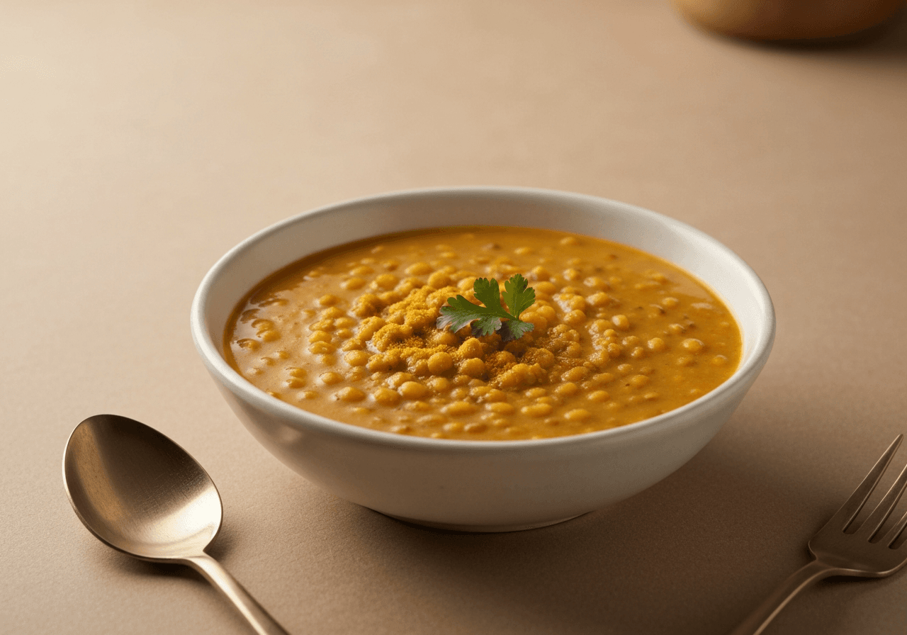 Finished Dal Tadka plated for serving