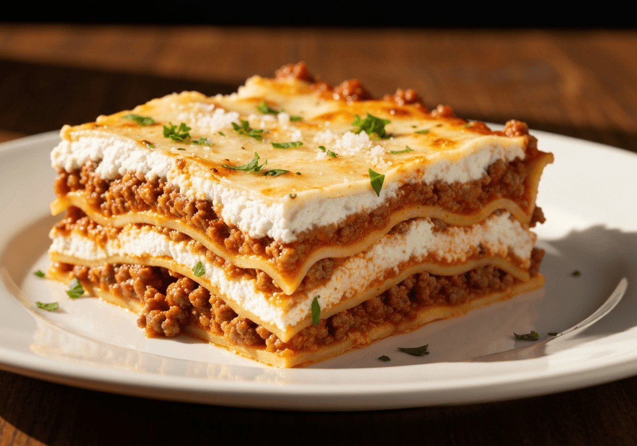 Finished Lasagna plated for serving