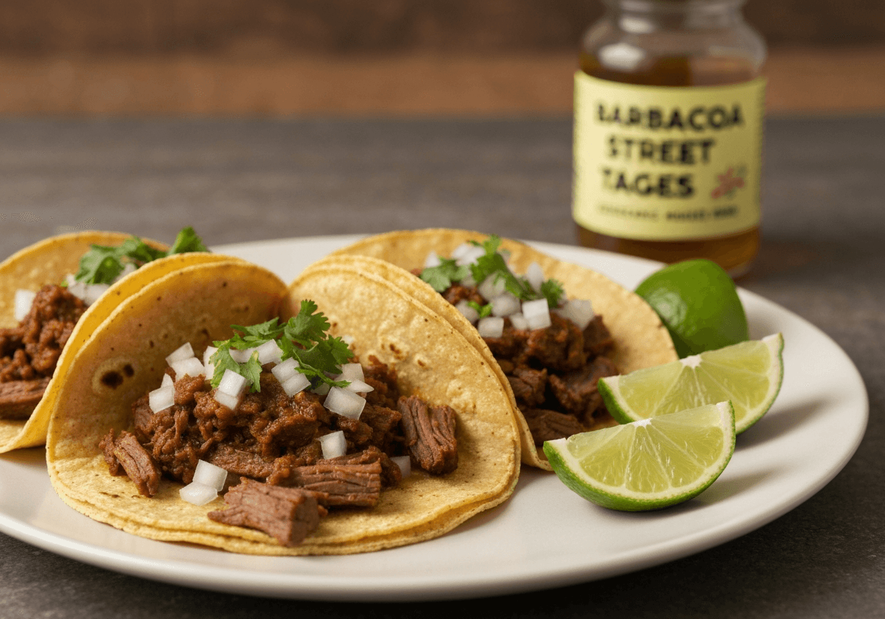 Finished Barbacoa Street Tacos plated for serving