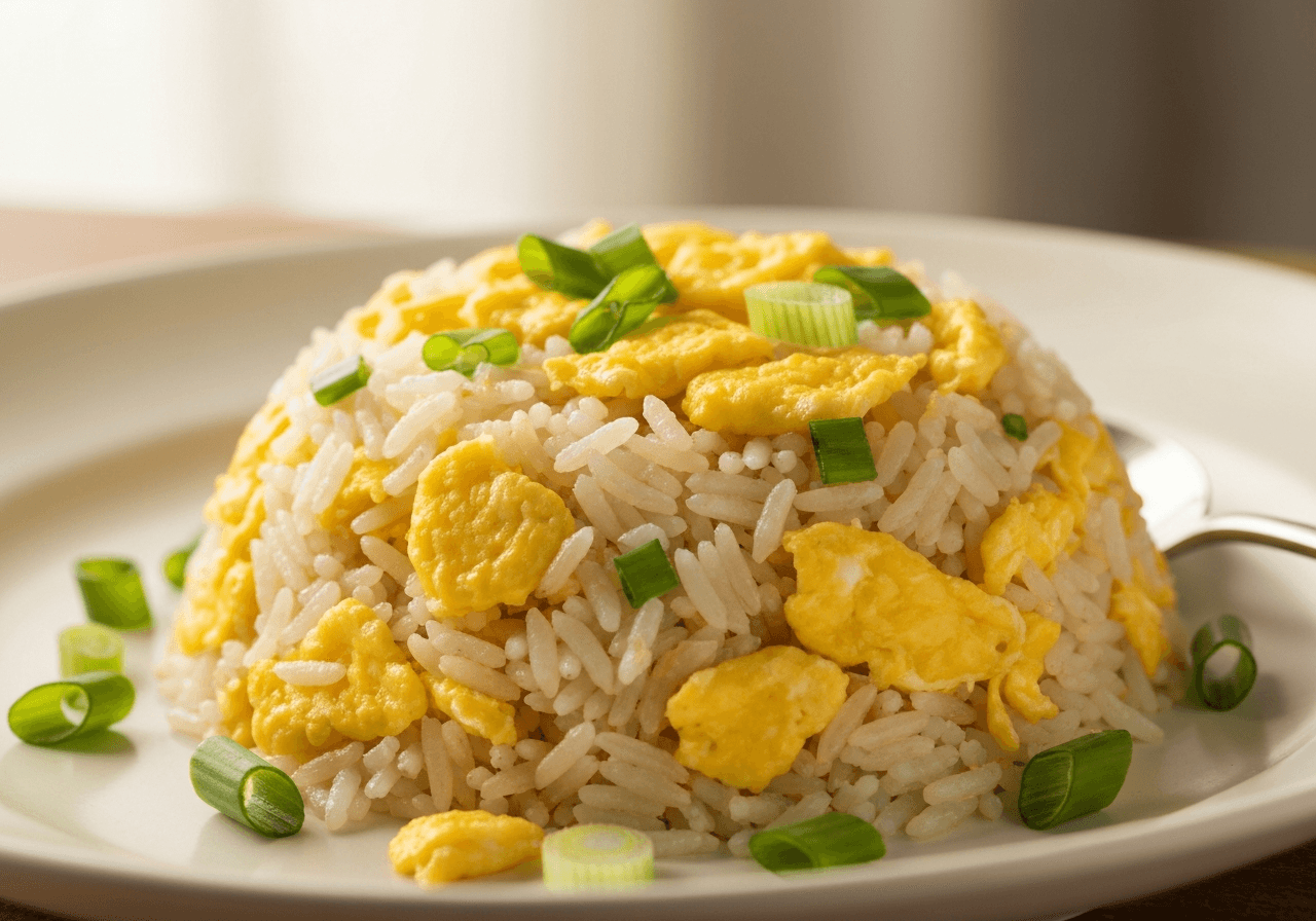 Finished Classic Egg Fried Rice plated for serving