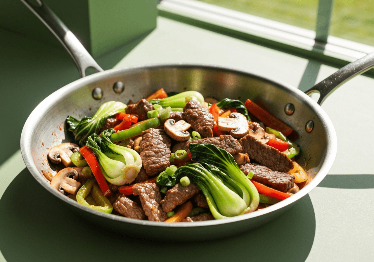 Finished Easy Chinese Beef Stir Fry plated for serving