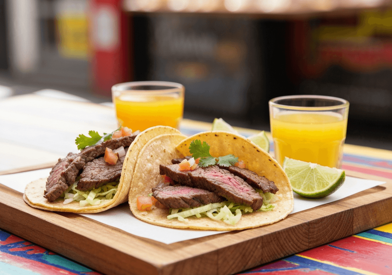 Finished Grilled Carne Asada Street Tacos plated for serving