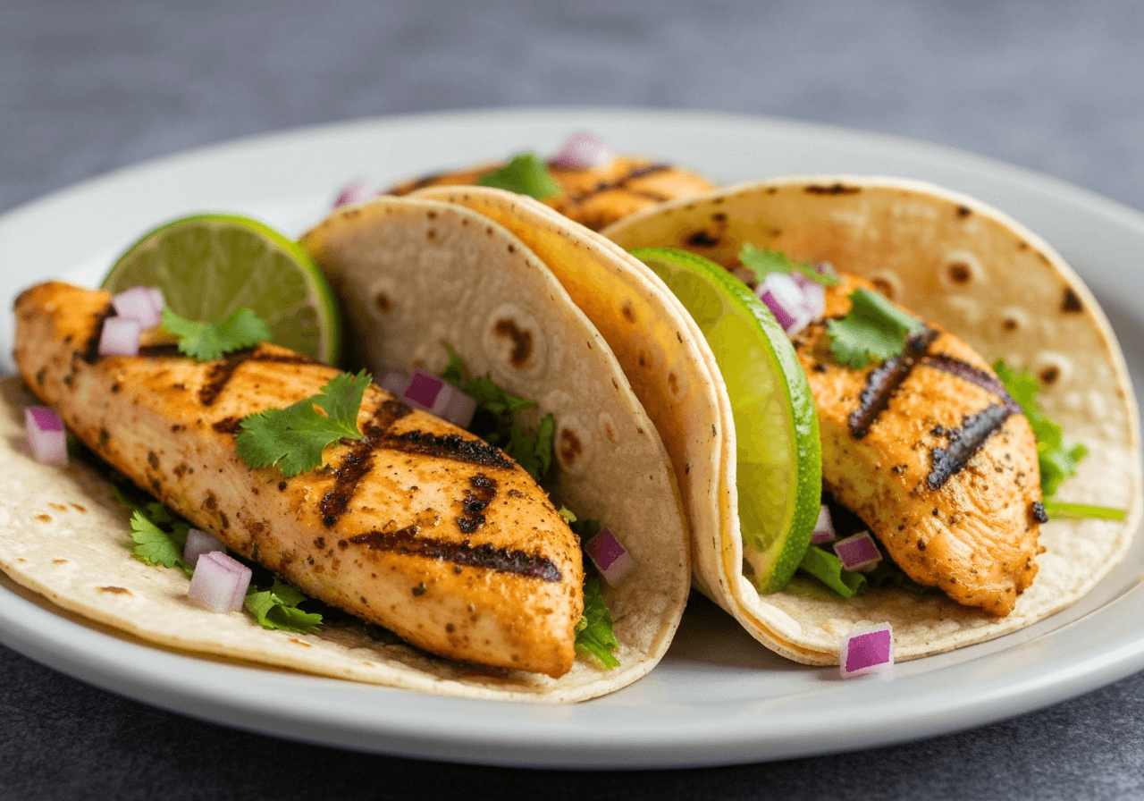 Finished Grilled Chicken Street Tacos plated for serving