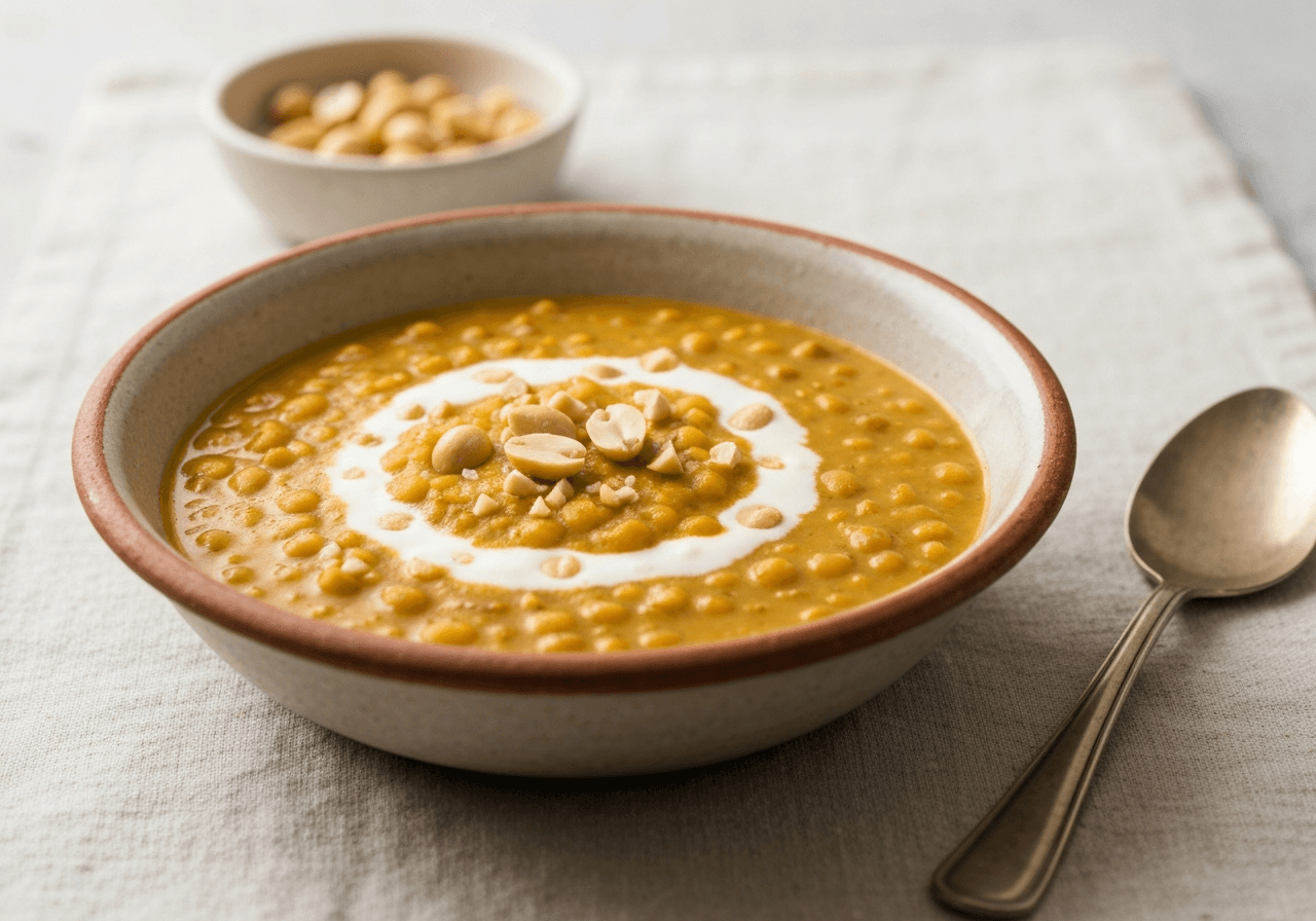 Finished Gujarati Dal (Khatti Meethi Dal) plated for serving