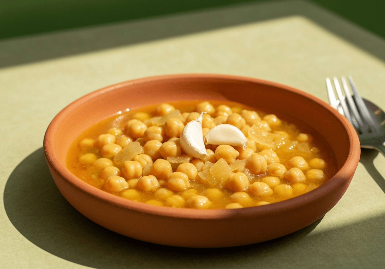 Finished Lablabi (Tunisian Chickpea Stew) plated for serving