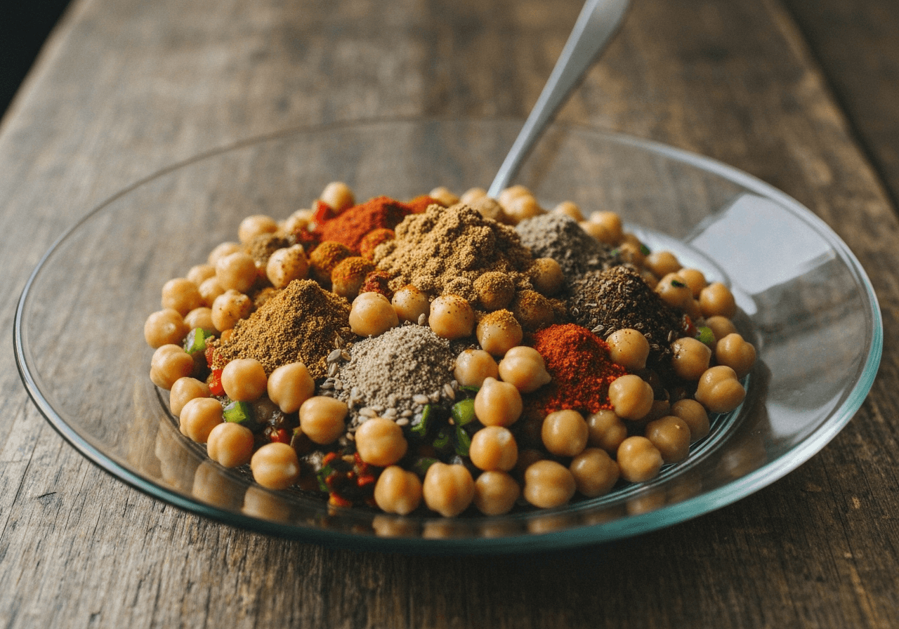 Finished Middle Eastern Spiced Chickpea Salad plated for serving