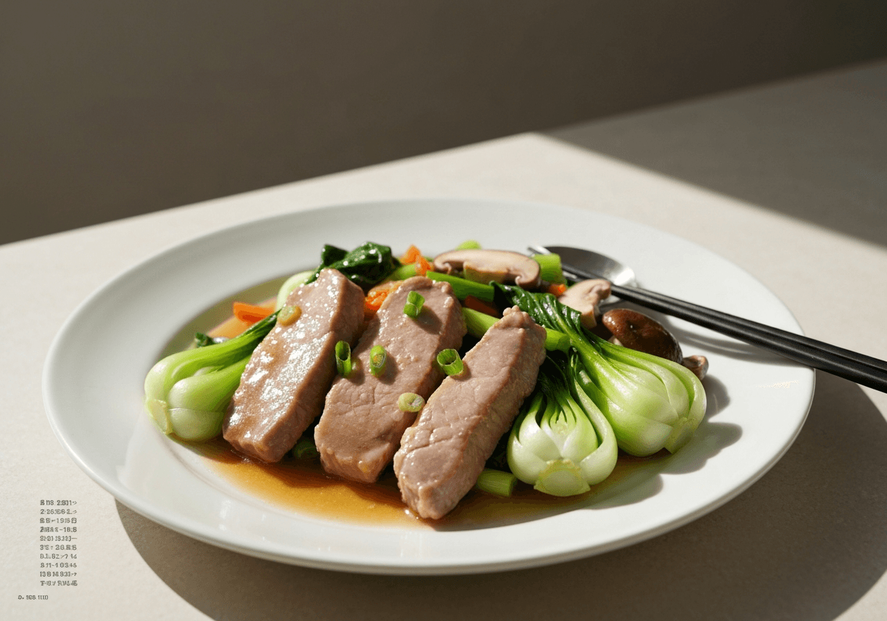 Finished Moo Shu Pork plated for serving