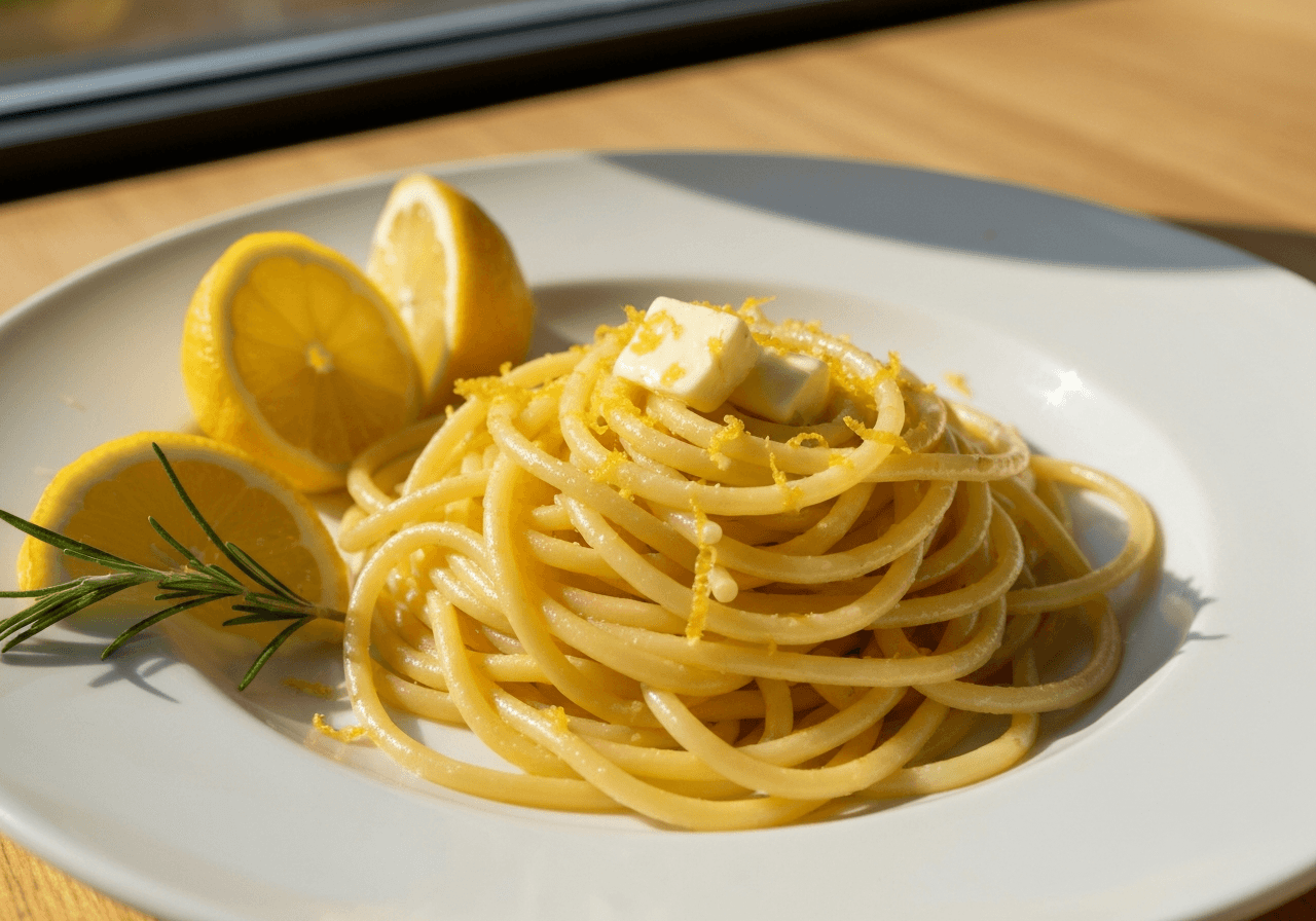 Finished Pasta al Limone plated for serving