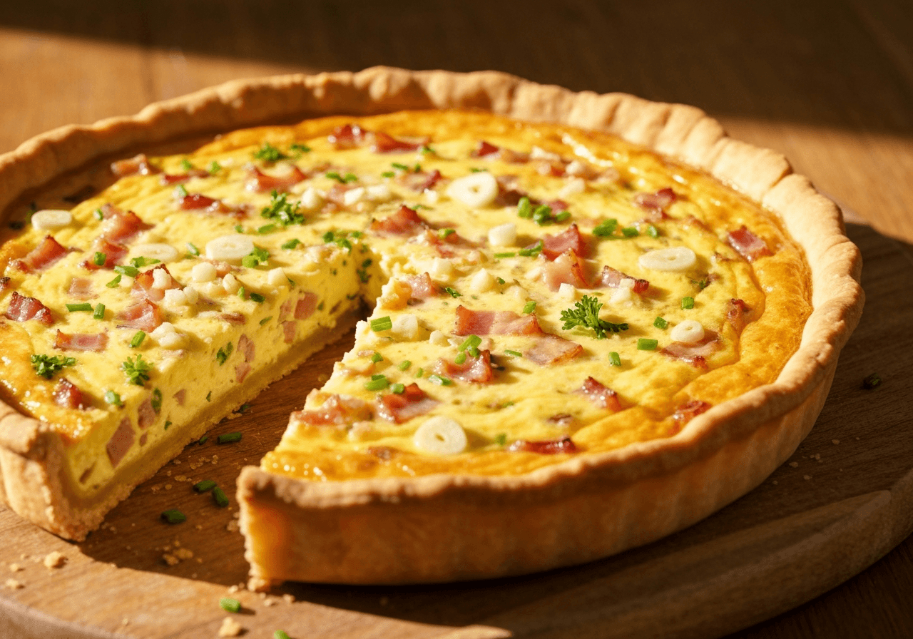 Finished Quiche Lorraine plated for serving