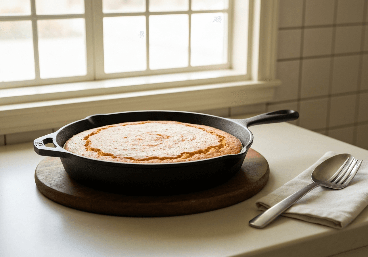 Finished Southern Cast Iron Skillet Cornbread plated for serving